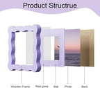 4x4 Picture Frame with Mat for 3x3, Wavy Edge Wooden Real Glass Photo Frame for - Image 5