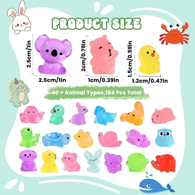 DIYDEC 184PCS Luminous Mini Resin Animals, Miniatures Figures Glow in The Dark - Image 2