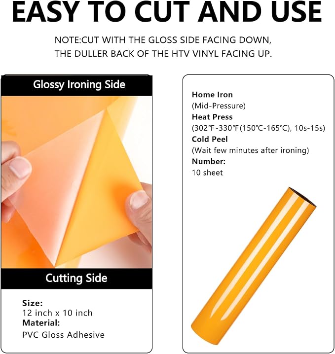 FUNKAKA Light Orange HTV Heat Transfer Vinyl Rolls, Adhesive HTV Vinyl - Image 3