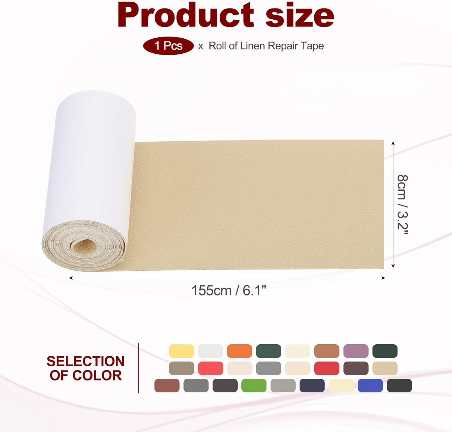 PATIKIL Leather Patches Tape for Furniture, 3.2 x 61 Inch Self Adhesive Vinyl Leather Repair Kit Cover Sheet for Couch, Sofa, Car Seats, Office Chair, Rice Apricot