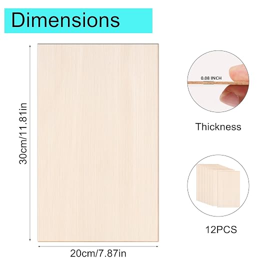 12 Pack Basswood Sheets 12 x 8 x 1/13 Inch Thin Plywood Balsa Wood Boards - Image 2