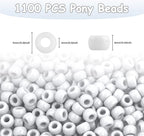 1100 Pcs White Pony Beads for Jewelry Making, Bulk Beads for Bracelets Hair - Image 2