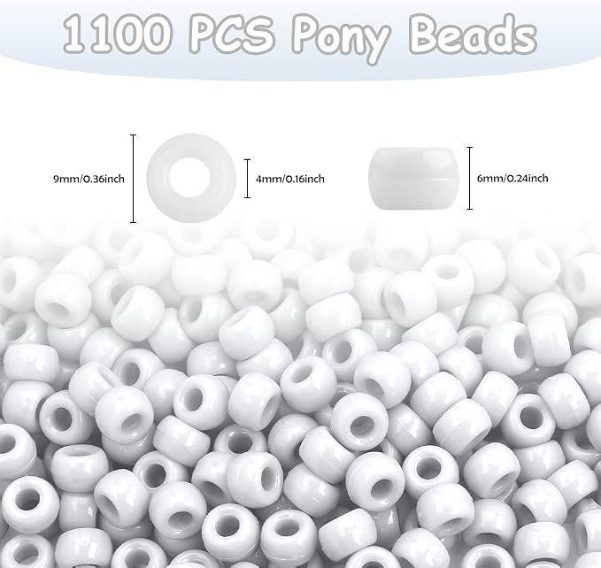 1100 Pcs White Pony Beads for Jewelry Making, Bulk Beads for Bracelets Hair - Image 2