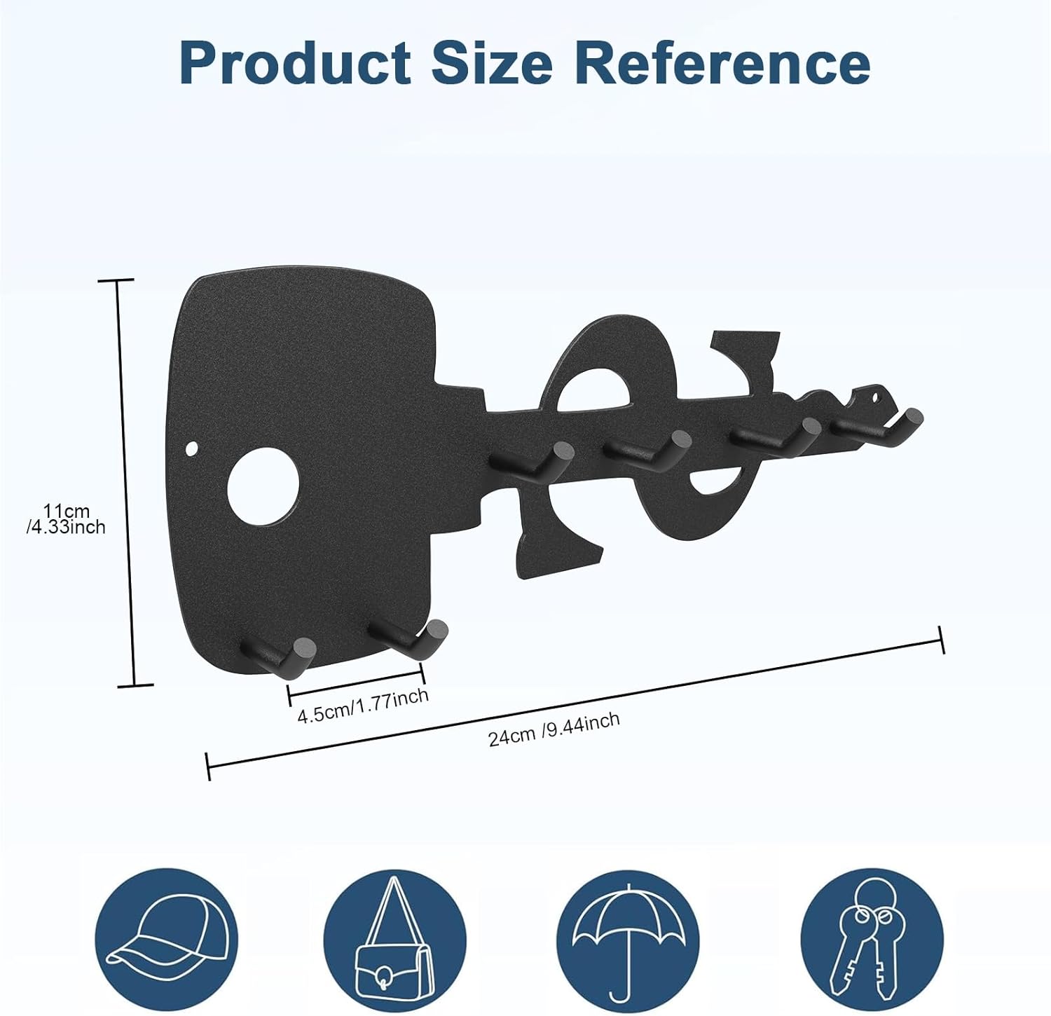 PMMASTO Key Holder Wall Mounted, Key Hooks for Wall, Stainless Steel Black Key Organizer with 6 Hooks, Decor Rack for Entryway, Hallway, Garage, Mudroom, Office