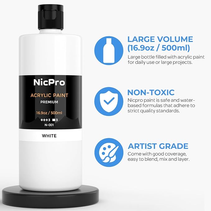 Nicpro White Large Acrylic Paint, Rich Pigments, Non Toxic Craft Paint - Image 2