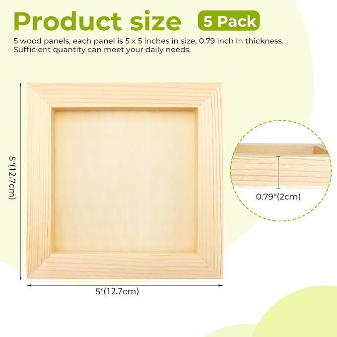 FSWCCK 5 Pack 5 x 5 inch Wood Panel Boards, Unfinished Wood Canvas Panels - Image 2