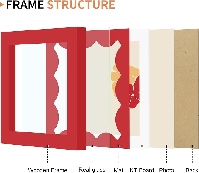 4x4 Picture Frame with Real Glass, Wooden cute 4 x 4 Photo Frame with Wavy Mat - Image 5