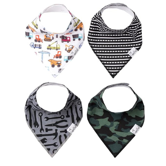 Copper Pearl 4 Pack Soft Cotton Baby Bibs for Drooling and Teething, Absorbent Drool Bibs for Baby Girl and Boy, Adjustable to Fit Newborns to Toddlers, Tons of Styles (Diesel)