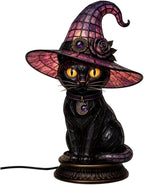 Black Cat Witch Hat Table Lamp, Gothic LED Halloween Decor | Witch Hat Gothic by Unknown