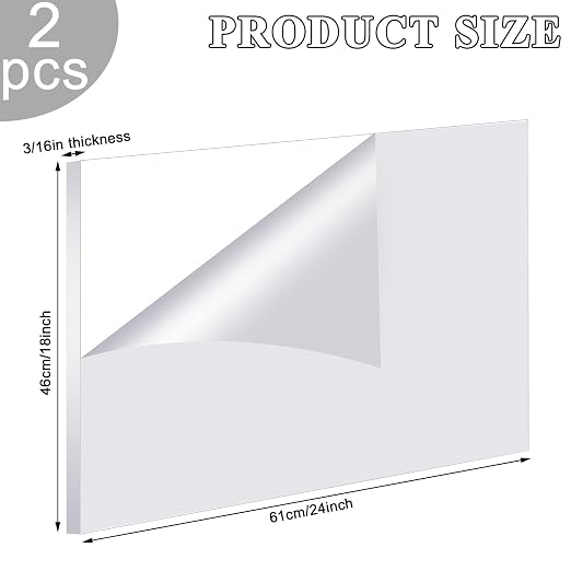 Roowest 2 Pcs 18 x 24 Inch, 3/16 Inch Thick Clear Acrylic Sheet Plastic Sheet - Image 2