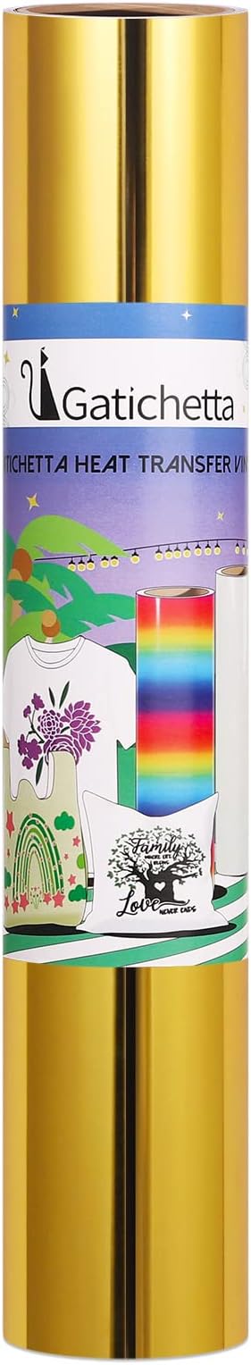Gatichetta Heat Transfer Vinyl Roll, Metallic Foil Gold Iron On Vinyl 12" X 6ft - Image 2