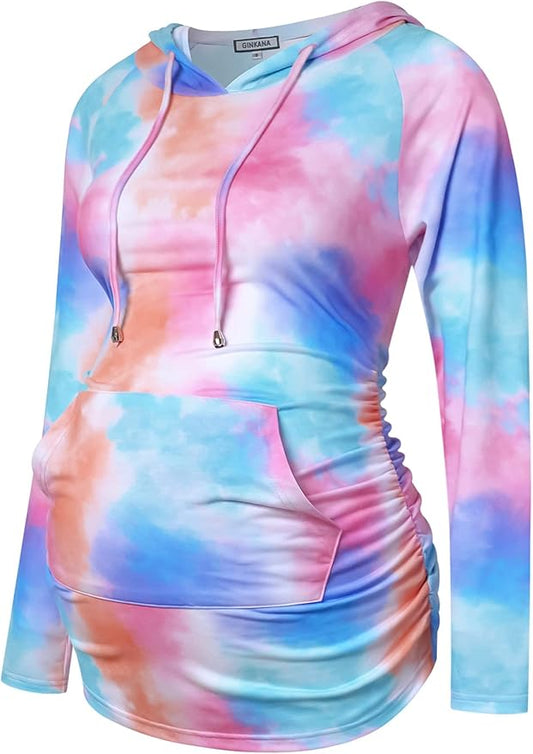 GINKANA Maternity Hoodie Long Sleeves Shirts Casual Maternity Top Pregnancy Sweatshirt Casual Clothes