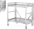2 Shelf Rolling Cart with Wheels, 660lbs Capacity Collapsible Steel Rolling Utility Cart, Heavy-Duty Foldable Workbench, Metal Rolling Storage Cart with Handle for Groceries, Warehouse (36" Lx26 W)