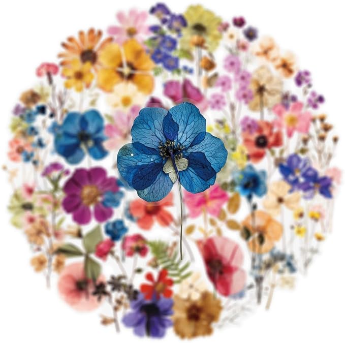 50 PCS Pressed Flowers Stickers Pack, Cute Waterproof PET Transparent Sticker - Image 7