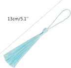 VAPKER 100 Pieces Ice Blue Silky Handmade Soft Tassels 13cm/5-Inch - Image 2