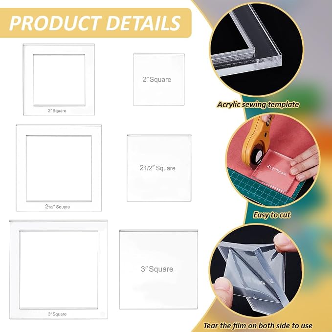 BENECREAT 16 Sizes Square Quilting Template, Acrylic Intricate Sewing Machine - Image 5