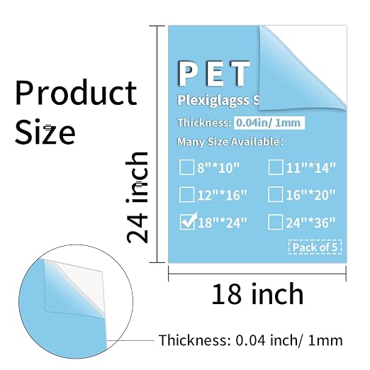 5 Pack 18x24 PET Plexiglass Sheets 0.04" Thick Clear Plexiglass Panels - Image 2