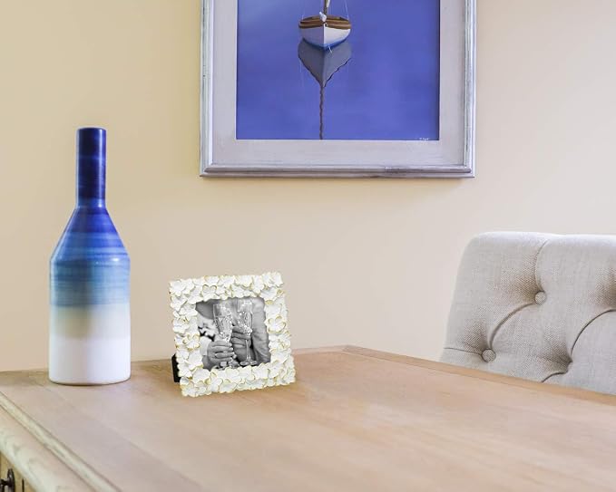 Laura Ashley 4x4 White & Gold Flower Textured Hand-Crafted Resin Picture Frame - Image 4