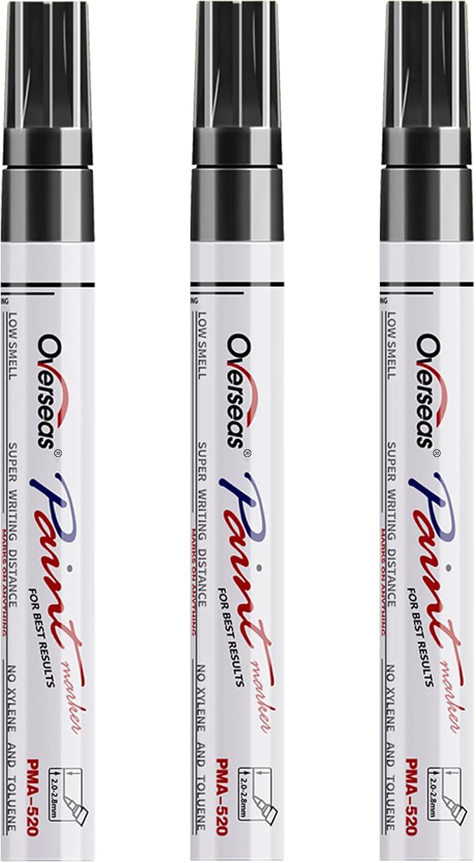 Overseas Black Paint Pens Permanent Markers, 3 Oil Based Paint Makrers | Medium by Overseas