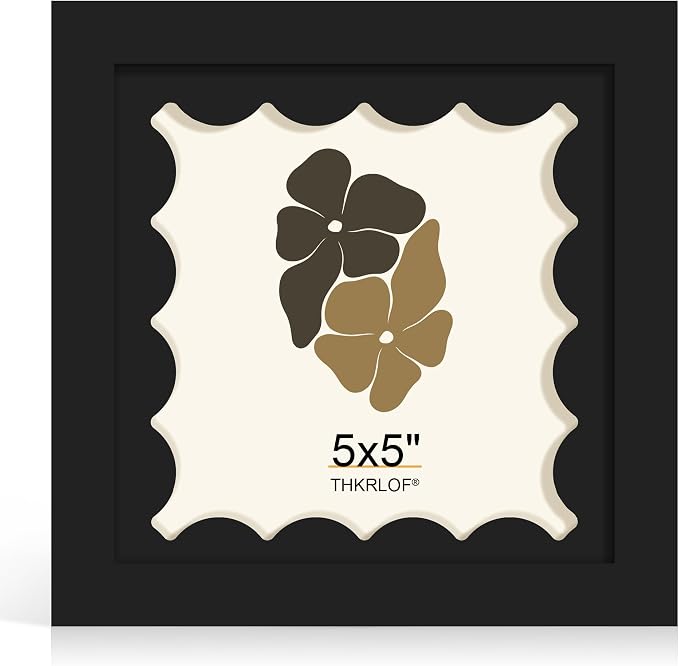 5x5 Picture Frame with Wavy Mat, Wooden Real Glass 5 x 5 Photo Frame by THKRLOF