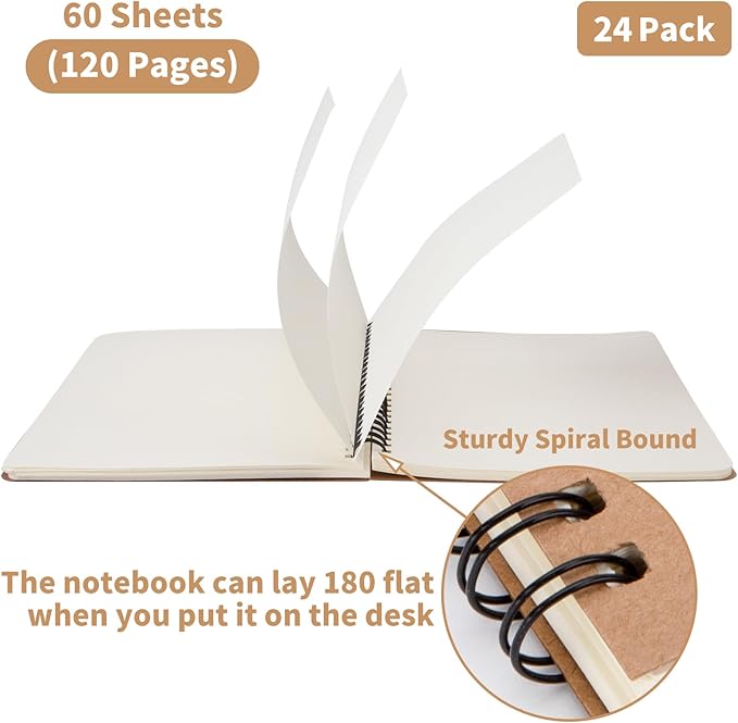 24 Pack A5 Spiral Notebook, Soft Cover, Blank Sketch, Wire-Bound Journal - Image 4