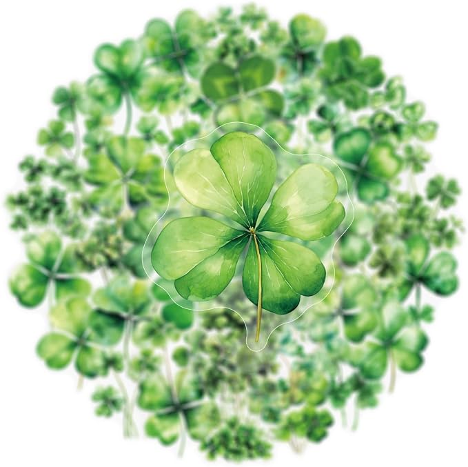 50Pcs Lucky Four Leaf Clover Stickers Transparent Aesthetic Green Leaf Stickers - Image 5
