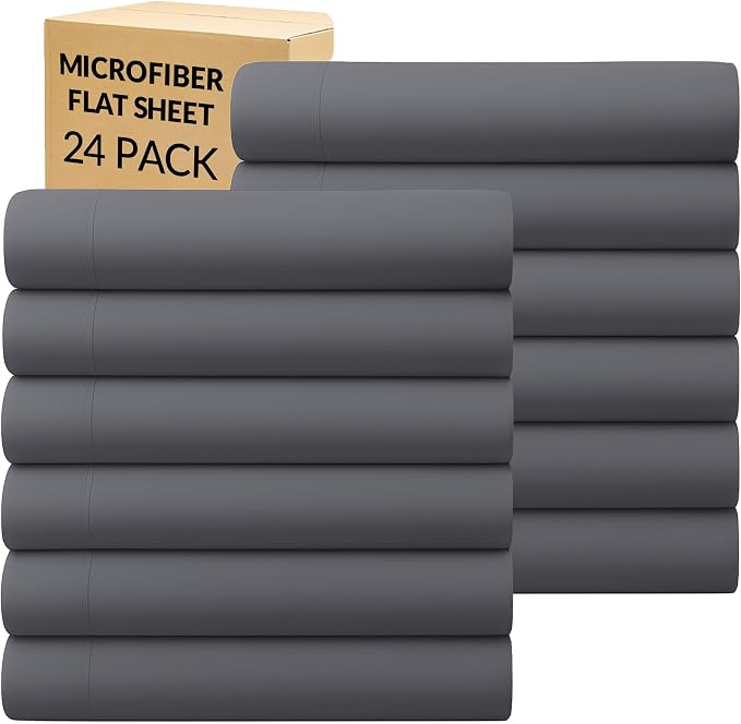 GOLD TEXTILES Queen Flat Sheet 24 Pack – Brushed Microfiber Top Sheets by GOLDTEXTILES