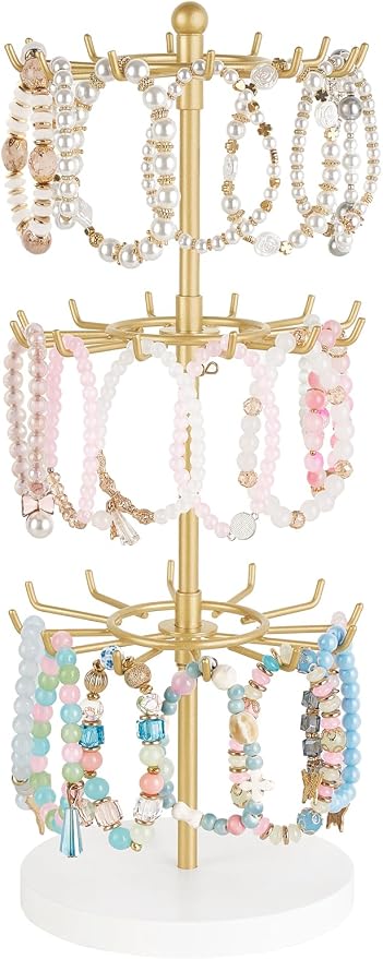 Mkono Bracelet Holder Gold Metal Rotating Bracelet Display Stand 3 Tier Jewelry by Mkono