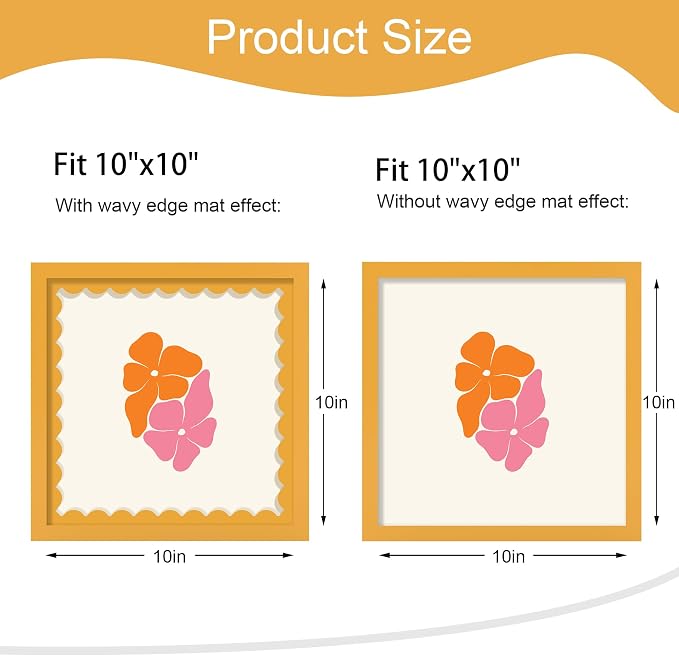 10x10 Picture Frame with Wavy Mat, Wooden Real Glass 10 x 10 Photo Frame - Image 2