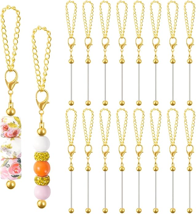 16PCS Beadable Keychain Bar Bulk, Metal Blank Beaded Keychain Bar by FDKYOEK