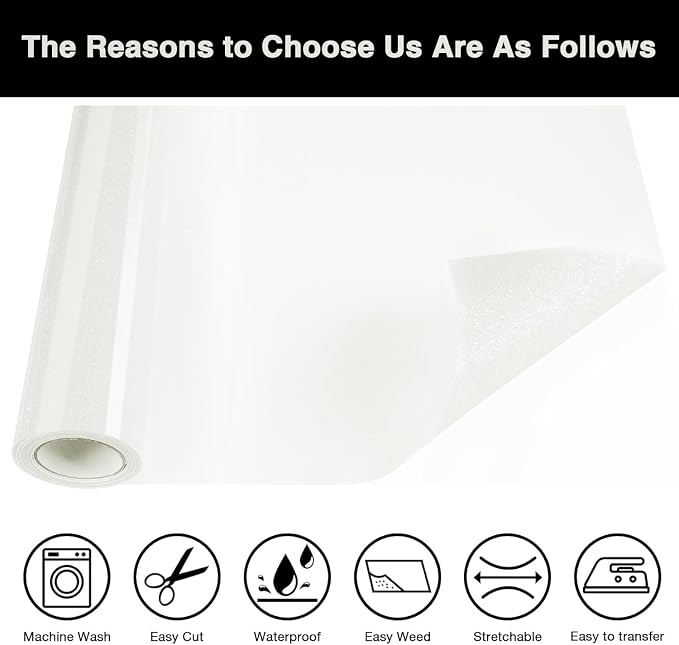Iris White Glitter HTV Heat Transfer Vinyl Roll 12inch x 20 ft - Image 3