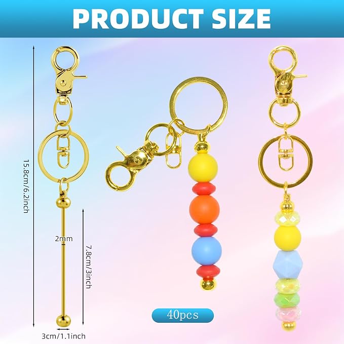 40 Pcs Beadable Keychains Bulk Kit – DIY Keychain Making Supplies - Image 2