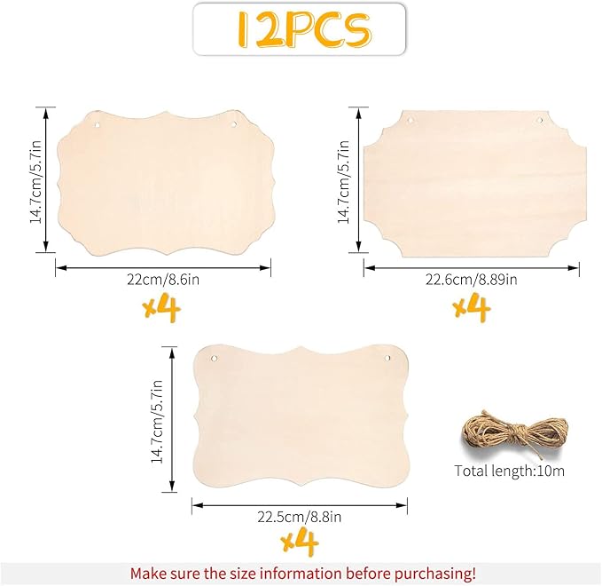 12Pcs Unfinished Wood Crafts, Rectangle-Shaped Wood Plaques - Image 2