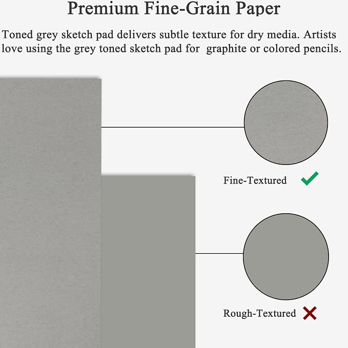 Fuxi Toned Grey Sketch Pad, 9x12 Spiral Sketchbook, 60 Sheets Art Paper - Image 3
