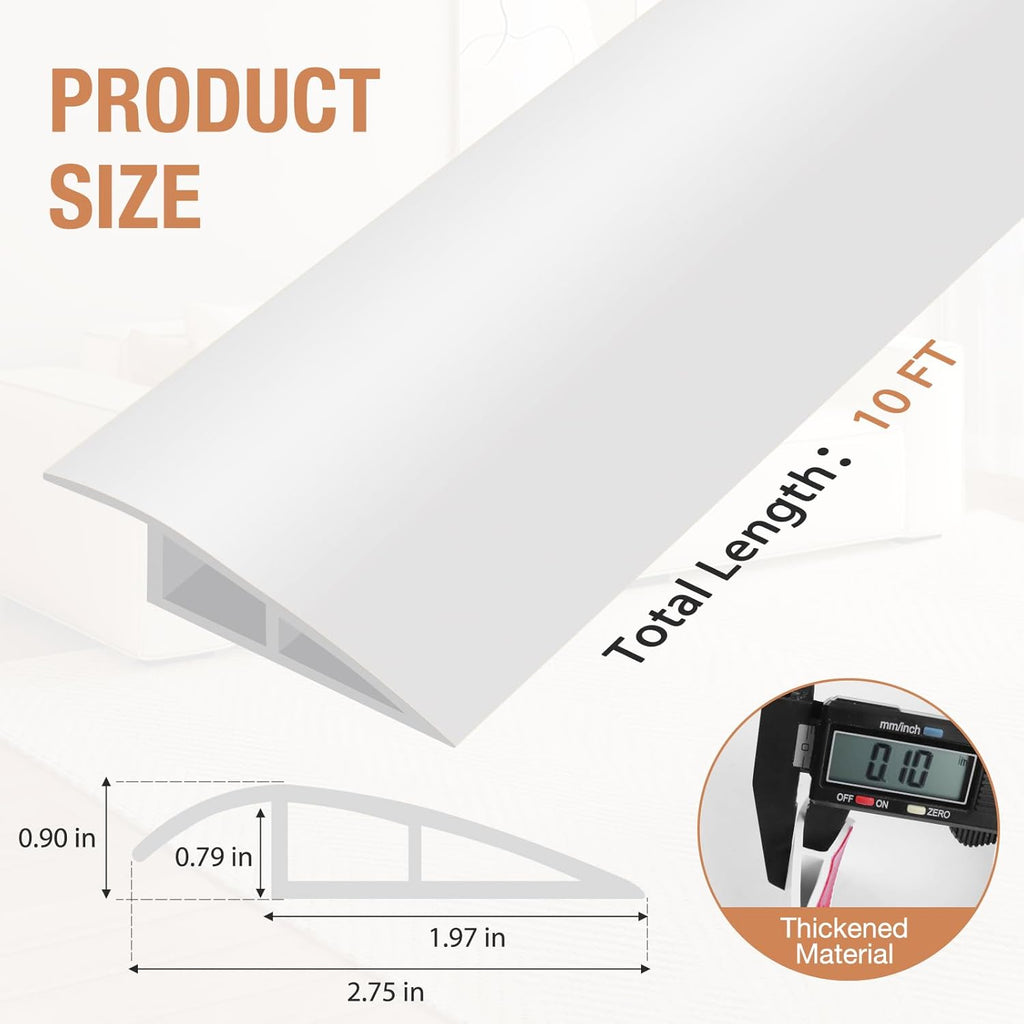 Floor Transition Strip Self Adhesive Vinyl Door Threshold for Doorways Carpet Edging Trim Overlap Edge Reducer for Laminate Floor, Carpet, Tile (White, 3/5" to 4/5", 10Ft)