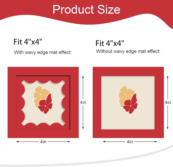 4x4 Picture Frame with Real Glass, Wooden cute 4 x 4 Photo Frame with Wavy Mat - Image 2