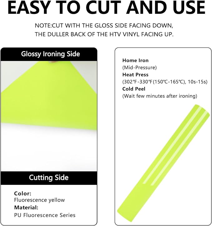 FUNKAKA Fluorescent Yellow HTV Heat Transfer Vinyl Rolls - Image 2