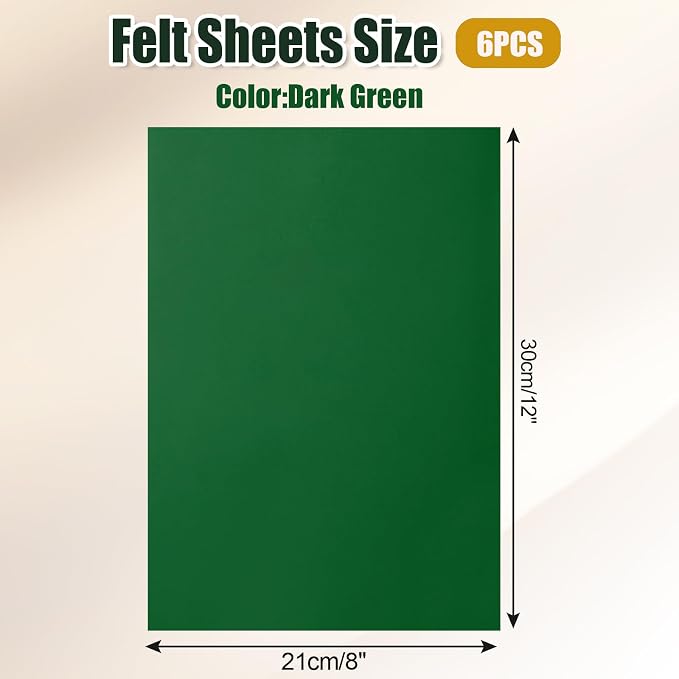 Biaungdo 6 Pcs 8 x 12 Inch Felt Fabric Sheets, Dark Green Square Felt Sheet | - Image 2