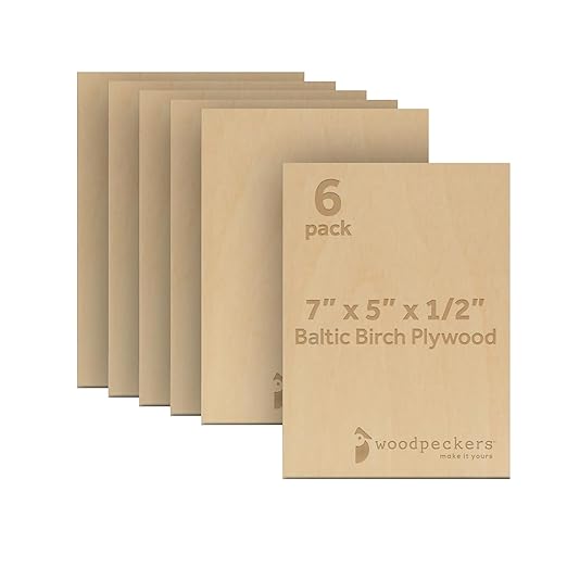 12 mm Baltic Birch Plywood 1/2 x 5 x 7 Inch, Box of 6 B/BB Grade Craft Wood by Woodpeckers