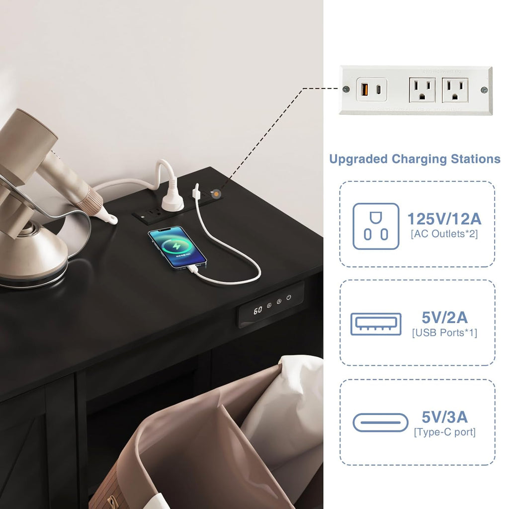 Double Tilt Out Trash Can Cabinet, 10 * 2 Gallon Garbage Trash Bin with Charging Station and Deodorizing Function, Dog-Proof Storage Cabinet for Hidden Bathroom Laundry Hamper, Black