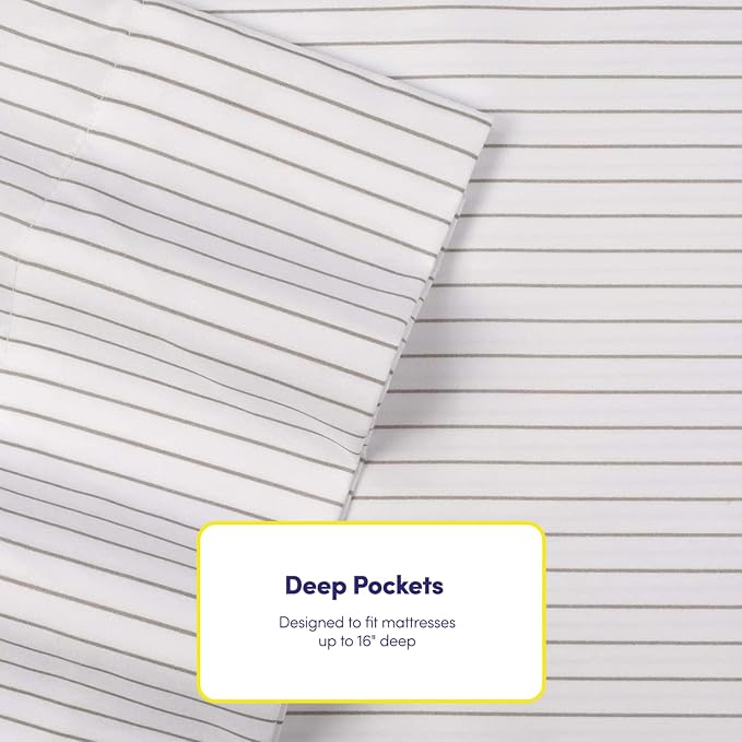 Queen Sheets Pinstripe White - Image 5