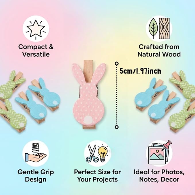 18 Pack Bunny Wooden Clothespins, Mini Clips Photo Clips - Image 5