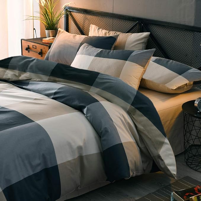 mixinni Queen Size Checkered Duvet Cover Set - Image 2