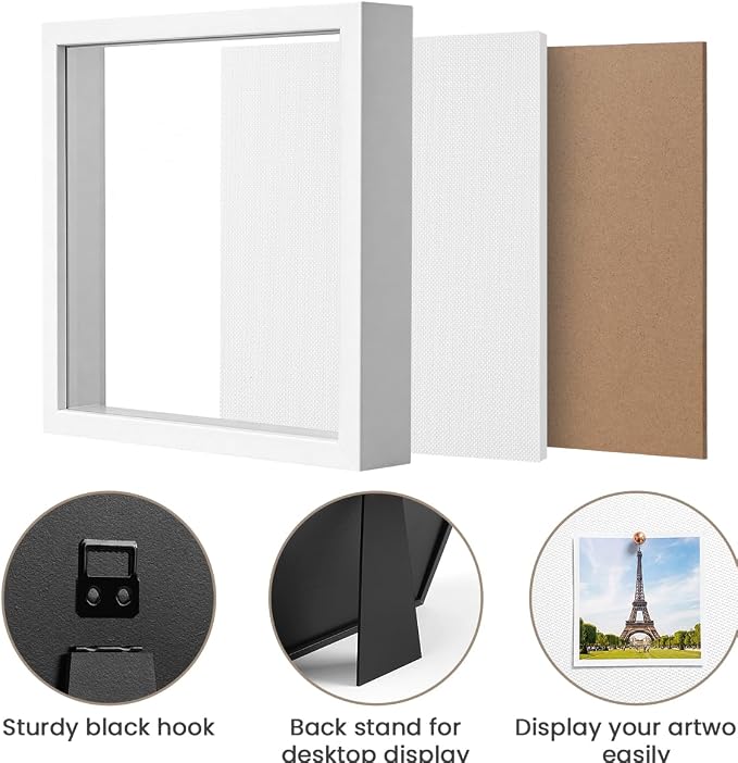 White 8×8 Shadow Box Display Frame, Premium Linen Backboard and Included - Image 5