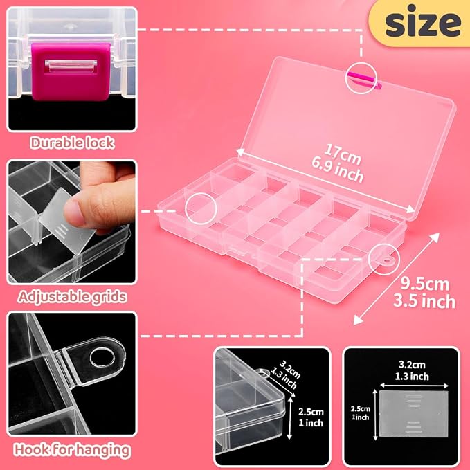 IOOLEEM 15 Grids Plastic Bead Organizer Box, Adjustable Dividers - Image 2