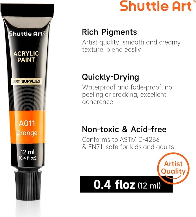 Shuttle Art Acrylic Paint Set, 16 x12ml Tubes Artist Quality Non Toxic Rich - Image 4