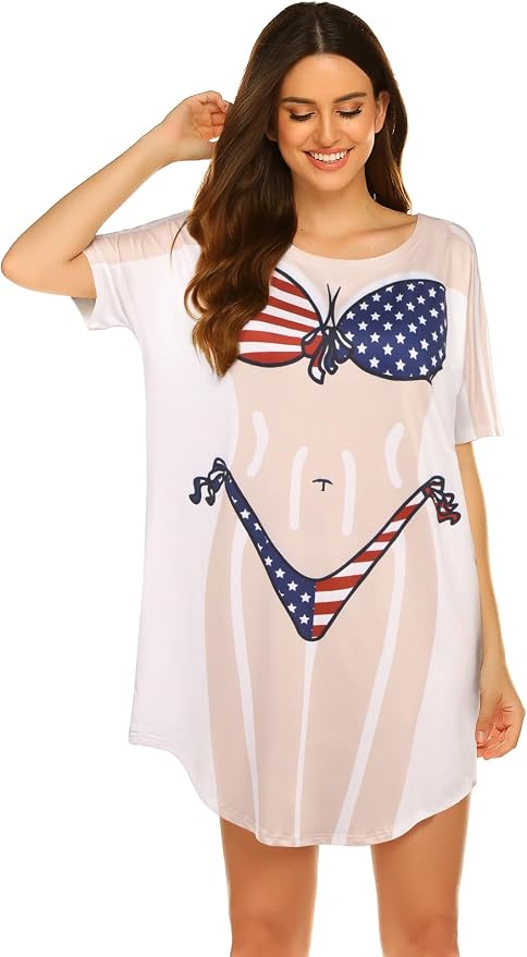 Ekouaer Women's Bikini Shirt Cover Up Short Sleeve Cute Bikini Print Cover-Up - Image 3