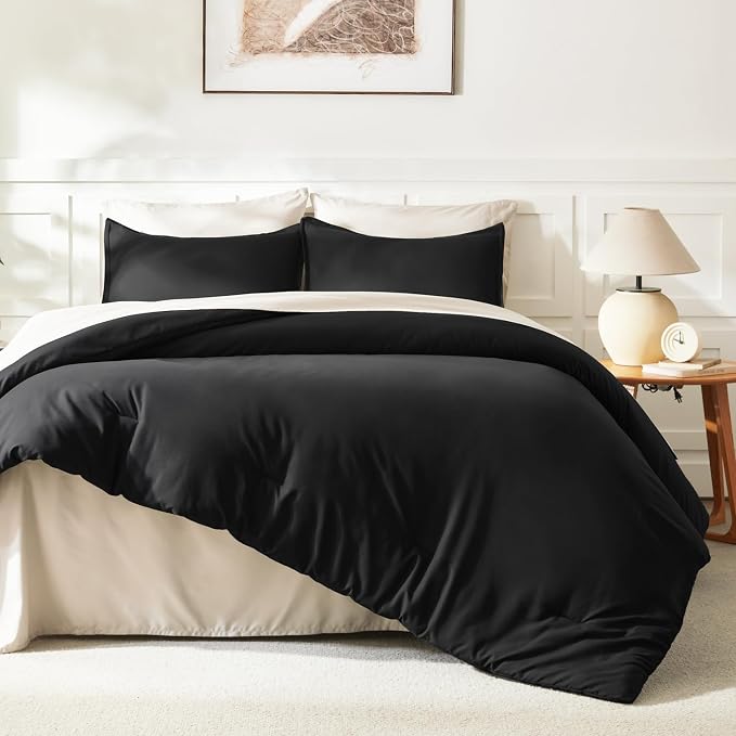 Litanika Black Comforter Full Size, 3 Pieces Boho Lightweight Solid Bedding - Image 6