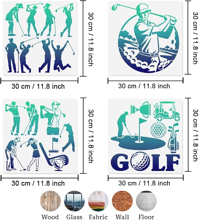 4Pcs Golfer Stencils for Painting, 11.8"x11.8" Reusable Play Golf Stencil - Image 2