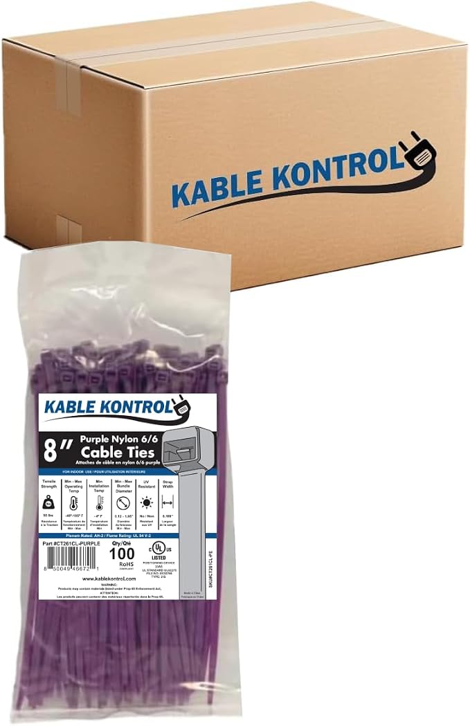 Kable Kontrol Purple Zip Ties 8 Inch 10, 50 Lbs Tensile Strength, Bulk Pack by KABLEKONTROL%C2%AE
